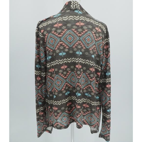 Aztec Print Cardigan Open Front Southwestern Boho Layering Festival Womens Small - Picture 2 of 9